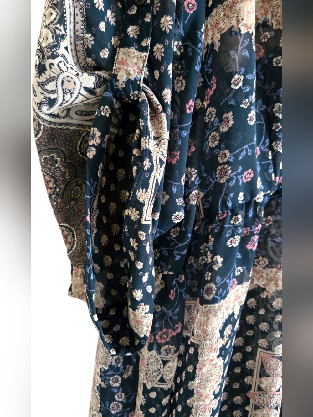 TORRID Patchwork Boho Tunic Dress Semi-Sheer Button Front High-Low Size 5 - Picture 6 of 9